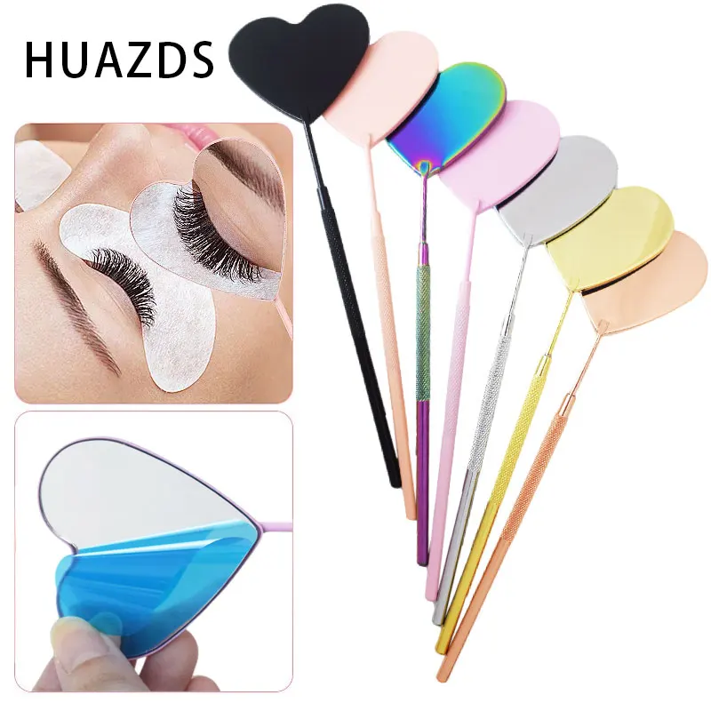 1pcs Heart Shape Eyelash Mirror Magnifying Long Handle Mirror For Checking False Eyelashes Extension Supplies Beauty Makeup Tool