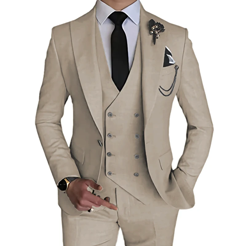 2023 Fashion New Men's Leisure Business Solid Color Wedding Suit Coat Pants Vest 3 Pcs Set Dress Suit Jacket Trousers