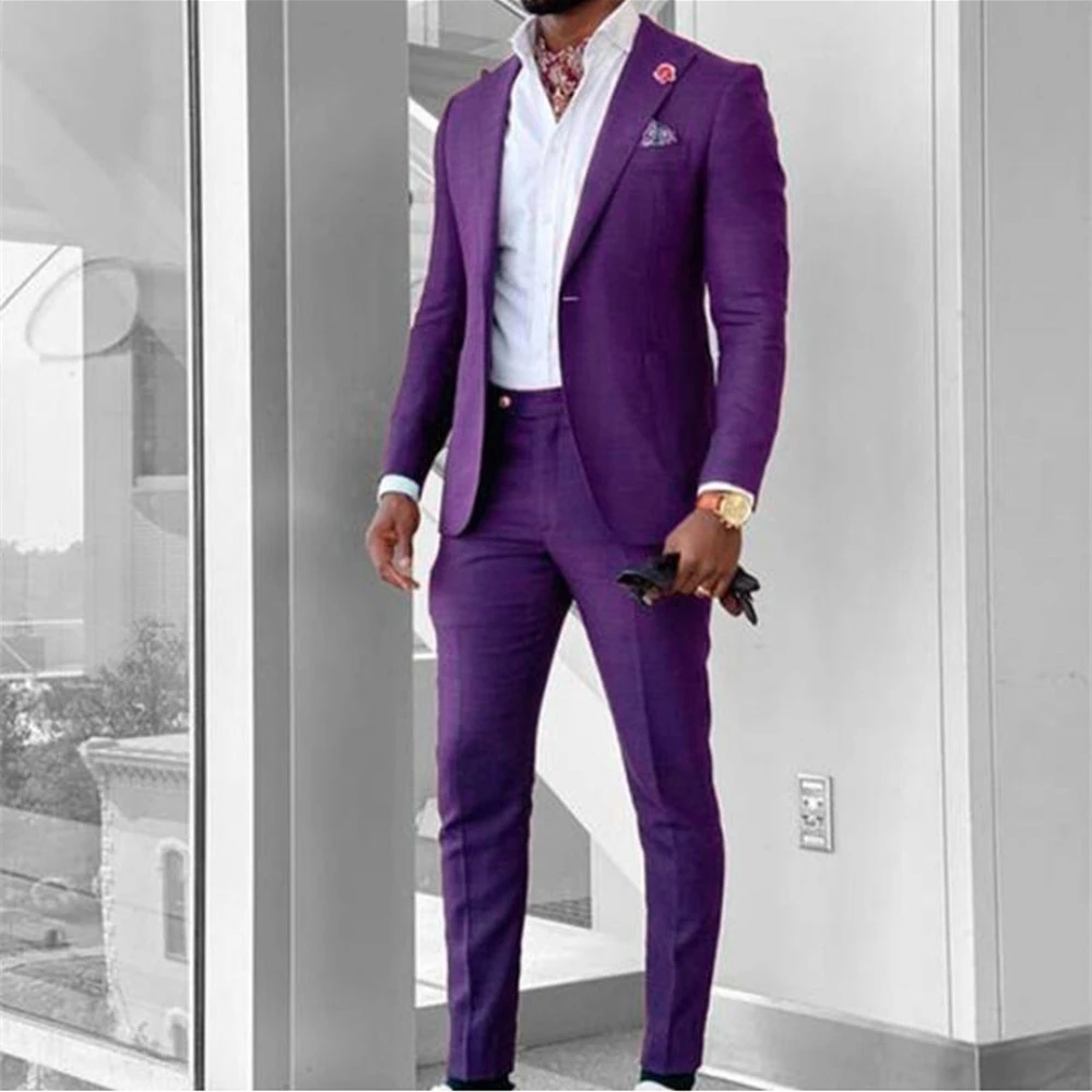 2023 New Arrival Men Suits Peak Groom Wedding Suits Black Purple Blazer Jacket Pants 2 Pieces Business Formal Classic Costume