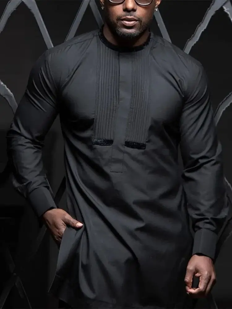 Black New African Clothing Dashiki Style Men's's Plaid Shirts And Pants 2 Piece Kaftan Wear Suits Formal Suits Men's Clothing