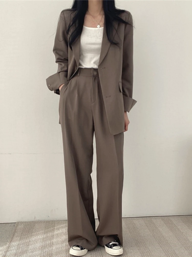 Blazer 2 Piece Sets Womens Outifits Autumn Winter Korean Fashion Pants Suit Office Lady Solid Commuter Dressing Female Clothing