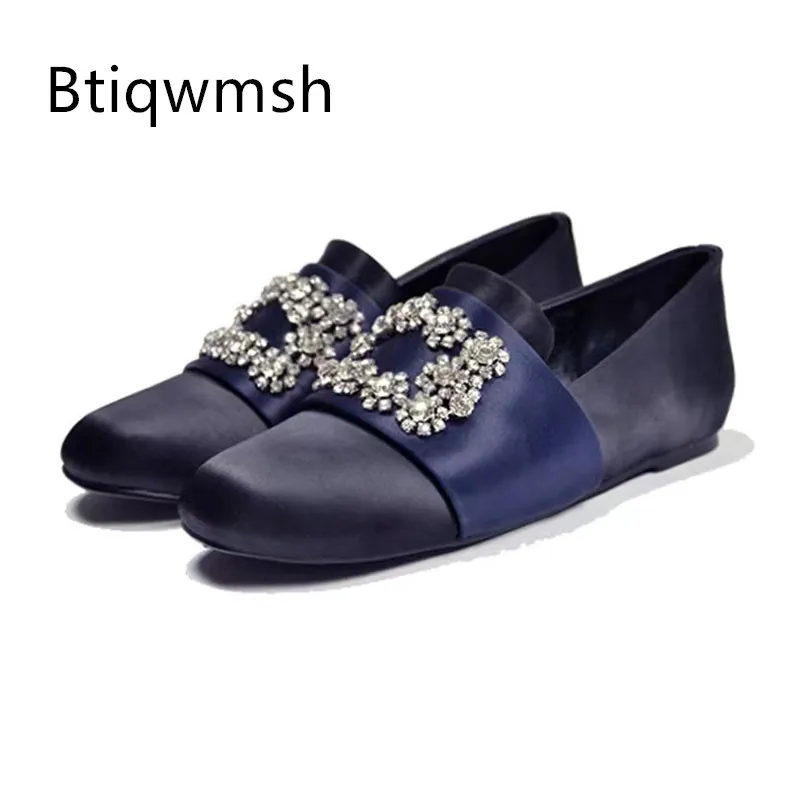 Blue Luxury Satin Flats Man Round Toe Rhinestone Flower Loafers For Men Wedding Shoes