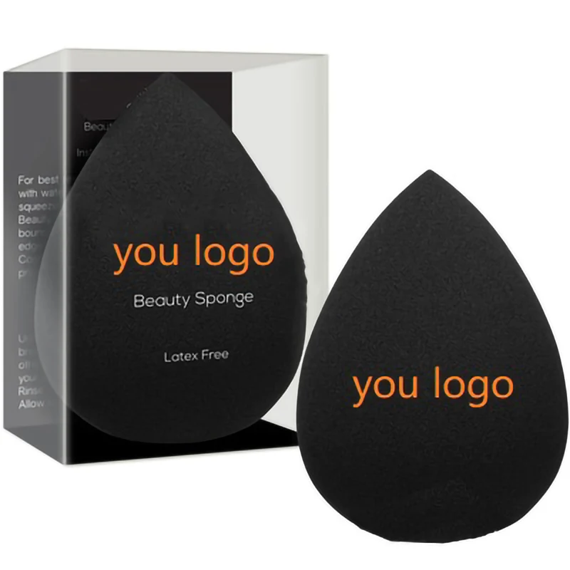 Custom Your Logo Cosmetics Beauty Sponge Latex Free and Vegan Makeup Black Sponge Set Powder Cream Liquid Application with Box