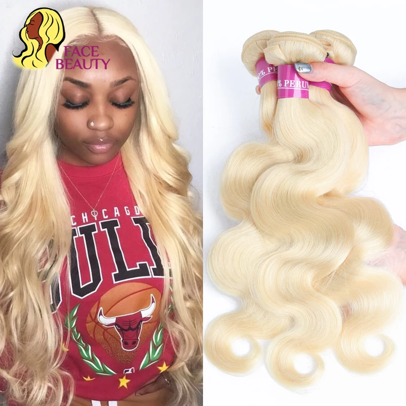 Facebeauty Color 613 Blonde Hair Weave 1/3/4 Bundles Peruvian Body Wave Remy Hair Bundle 8 To 30 inch Human Hair Weft Can Be Dye