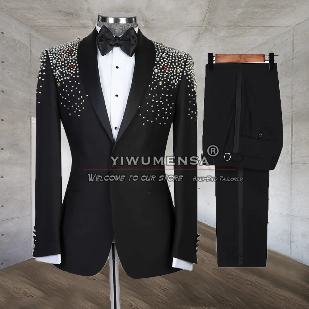 Fashion Men Suit Black Single Breasted Blazer Formal Groom Wedding Tuxedo Tailore Made 2 Pieces Business Prom Party Clothes 2023