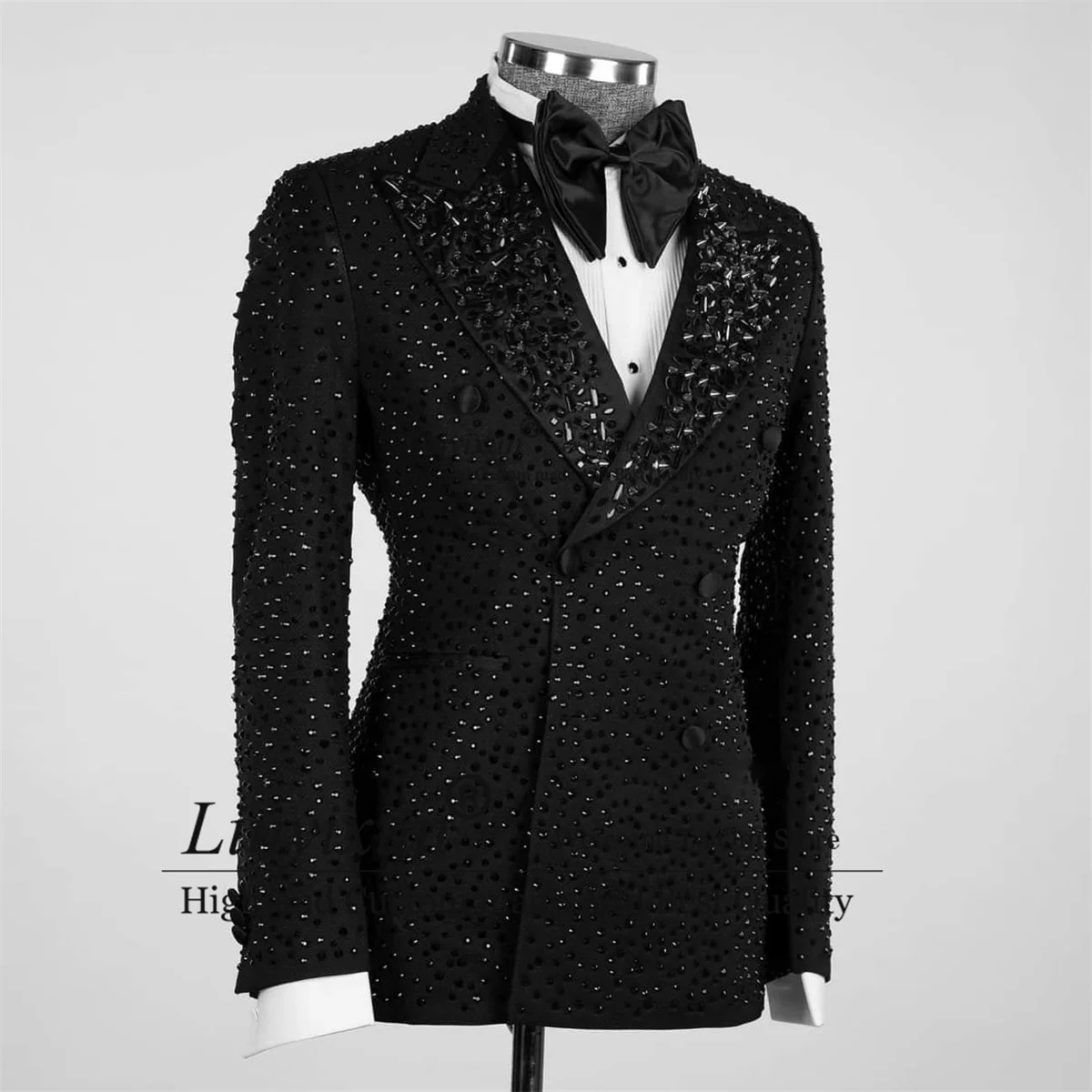 Glitter Crystals Mens Suits Double Breasted Groom Wedding Tuxedos 2 Pieces Sets Bridegroom Prom Blazers Fashion Terno Masculino