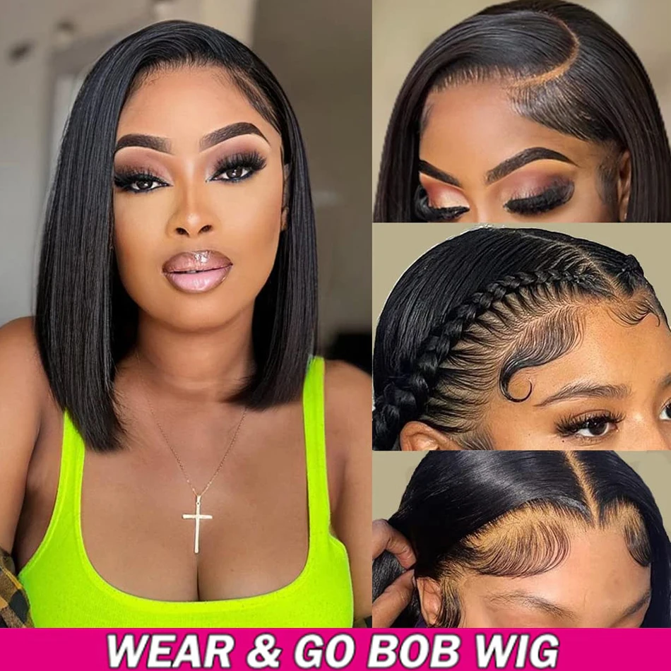 Glueless 13X4 Short Straight Bob Wig Ready To Wear Human Hair Lace Frontal Wigs For Women PrePlucked Wear And Go Brazilian Hair