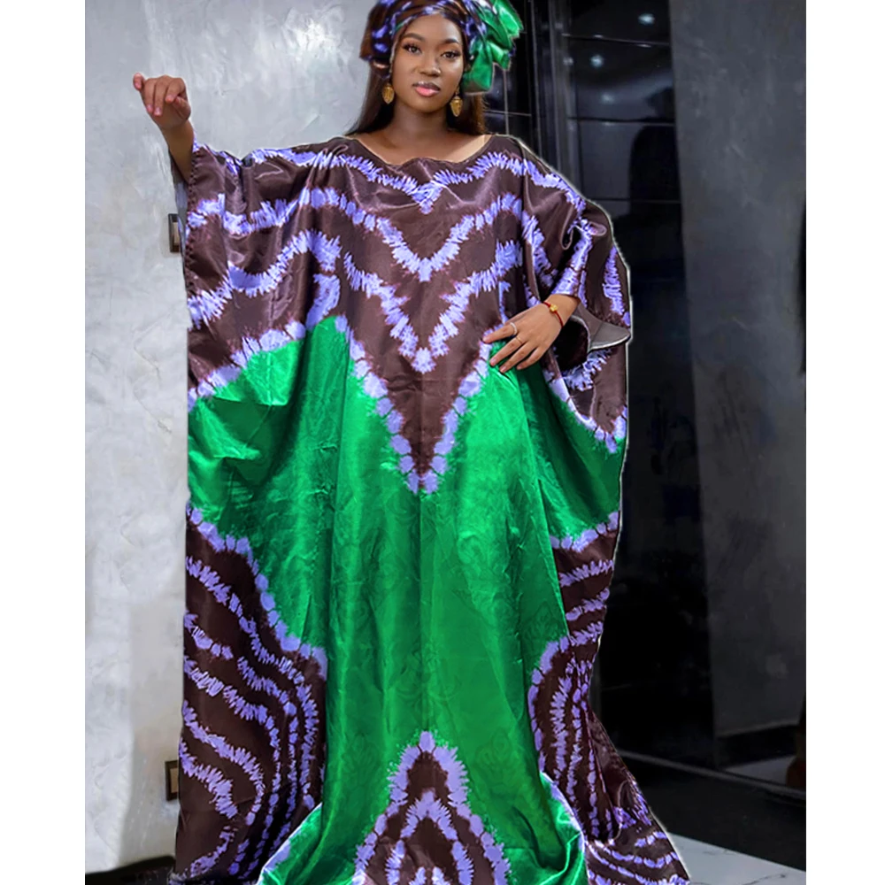 Green African Dresses For WoMen's Traditional Clothing Original Riche Dashiki Robe Noble Lady Printed Evening Gowns With Scarf