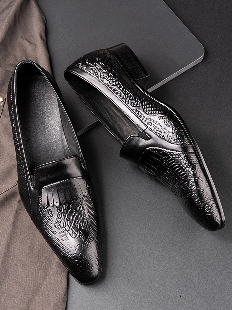 High Quality Fashion Loafers Dress Shoe Men Casual Leather Shoes Elegant Custom Mens Wedding Office Business Shoe Black Big Size