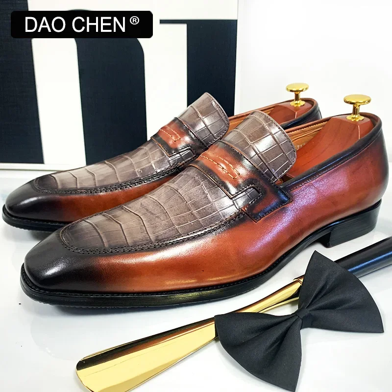 LUXURY DESIGNER MEN'S LOAFERS GRAY MIXED BROWN HIGH QUALITY GENUINE LEATHER MENS DRESS WEDDING OFFICE CASUAL SHOES MEN