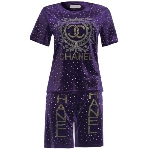 2pcs Brand New Purple Chanel top and short for women luxerious outfit for women