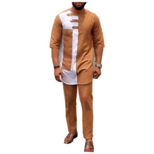 2 Piece African Style Sets Dashiki Brown suit for wedding and date classic for hot men