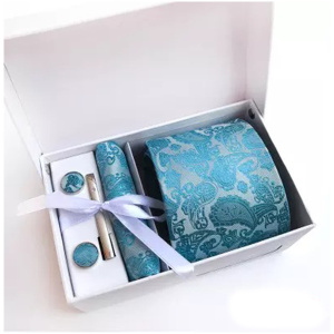 5pcs set Ocean Blue Men polyester tie gift box six-piece suit tie business work casual party dress wedding tie