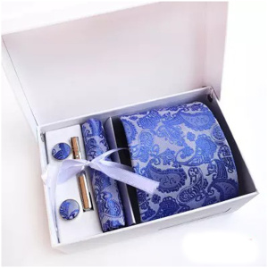 5pcs set Blue Men polyester tie gift box six-piece suit tie business work casual party dress wedding tie