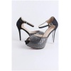 Black Glitter Platform Peep Toe Shoe With Ankle Strap for women