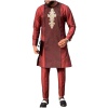 Men's Red African Suit Shirt snd Pant Long Sleeve Tracksuit Dashiki 2 Pieces Set Traditional Outfit Clothing