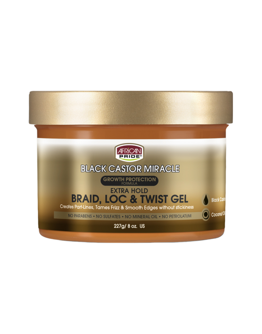 African Pride - Black Castor Miracle Braid Loc & Twist Gel 8oz